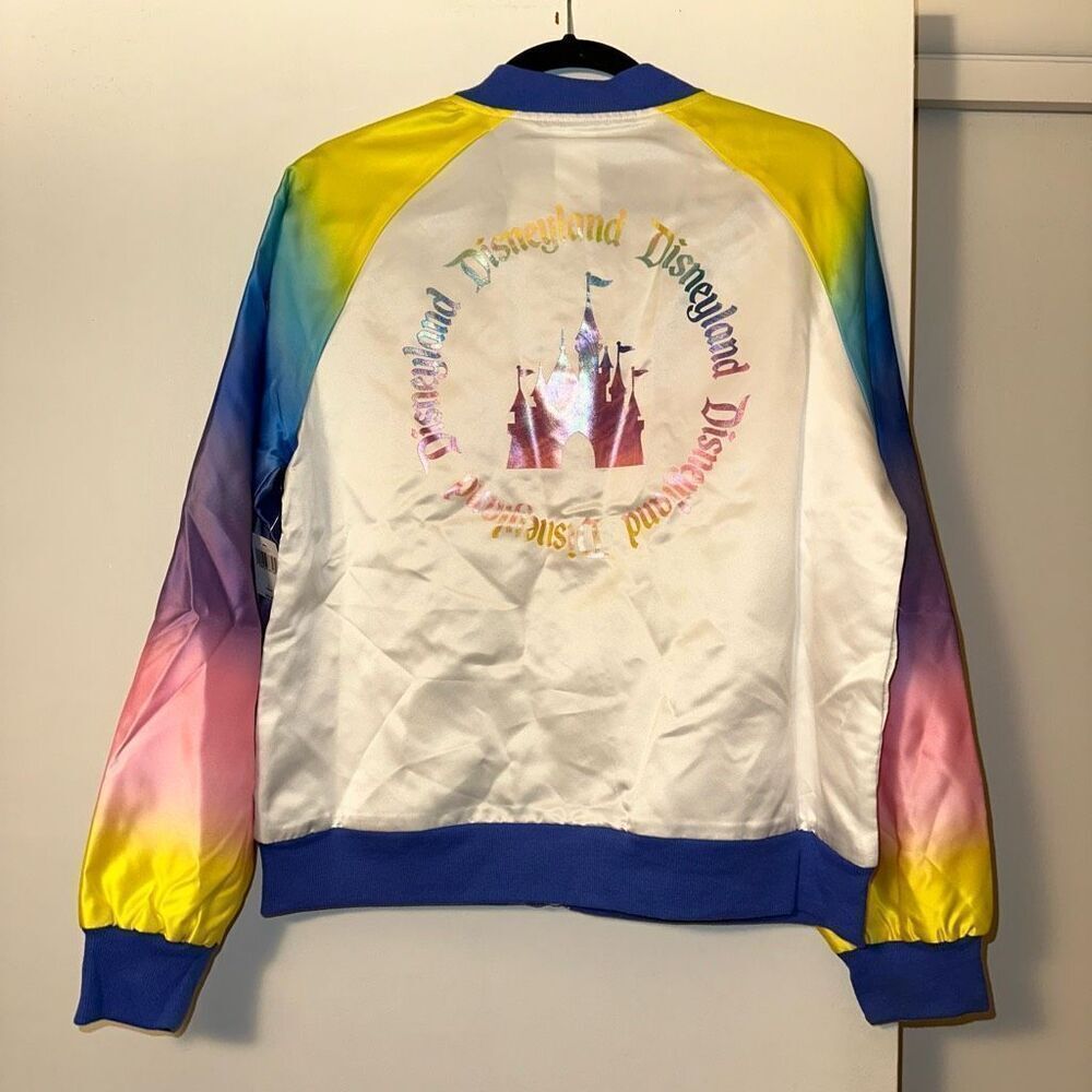 Disneyland Unisex Rainbow Ombre Graphic Bomber Jacket Large NWT